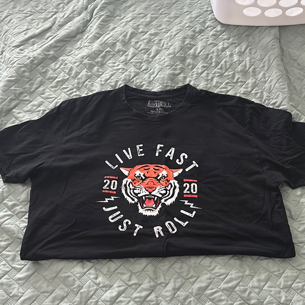 Just Roll Black Graphic T-Shirt with Tiger Design